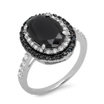 Black Onyx White Topaz Oval Ring - 925 Sterling SilverRing