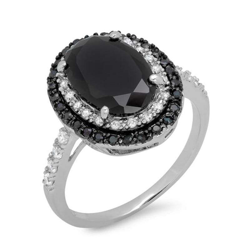 Black Onyx White Topaz Oval Ring - 925 Sterling SilverRing
