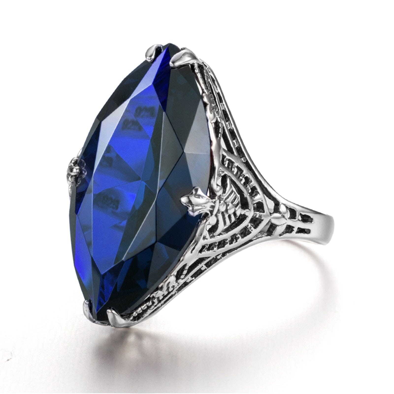 Huge Elegant Emerald Ruby Sapphire Ring - 925 Sterling SilverRing