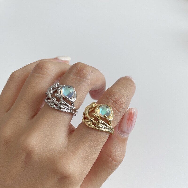 Unique Moonstone Flower Adjustable Ring - 925 Sterling SilverRing