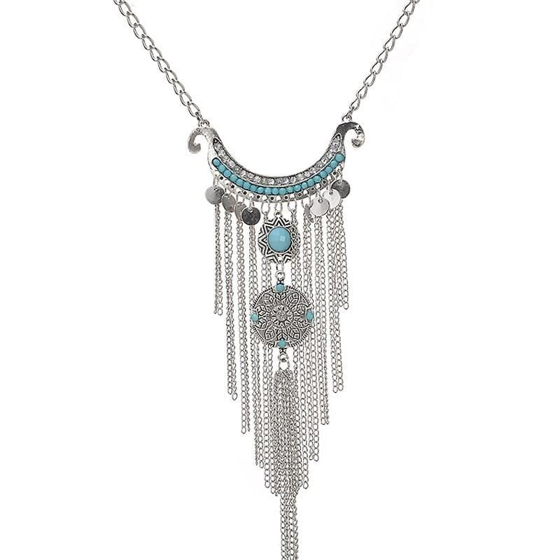 Bohemian Vintage Antique Silver Turquoise NecklaceNecklace