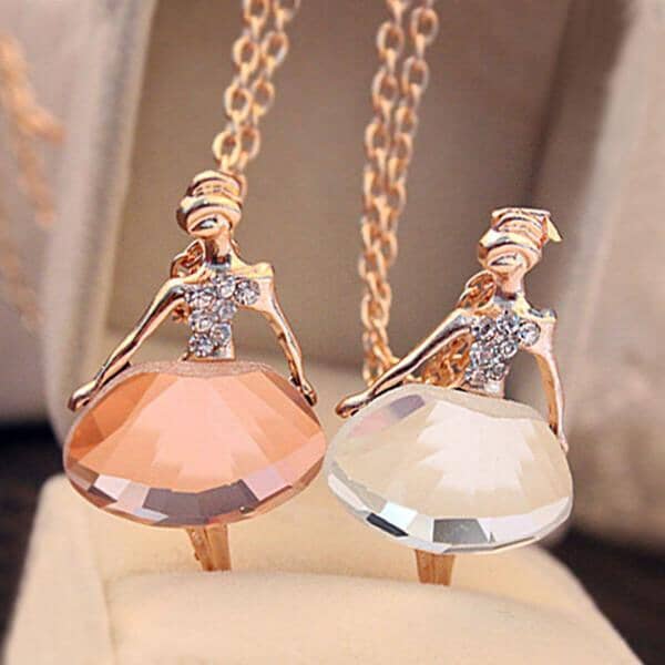Ballerina Crystal Pendant Long Sweater Chain NecklaceNecklace
