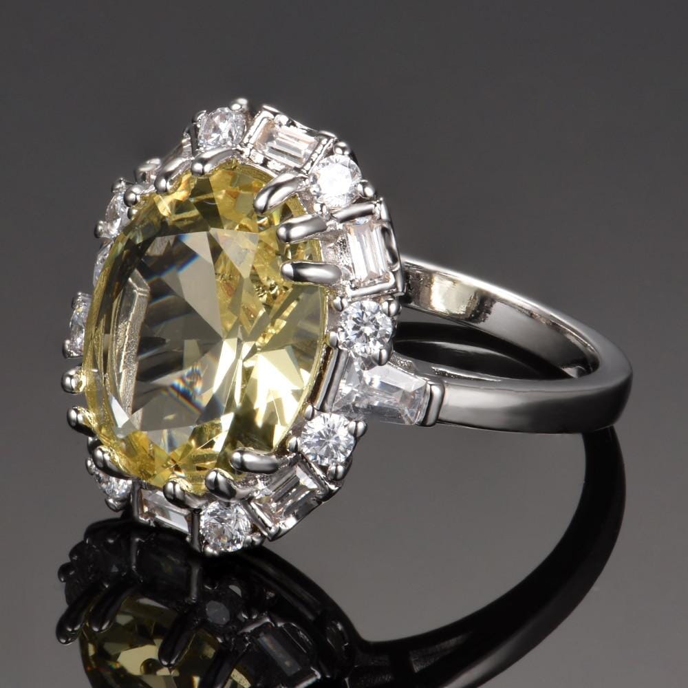 Sparkling Citrine Zircon Ring - 925 Sterling SilverRing