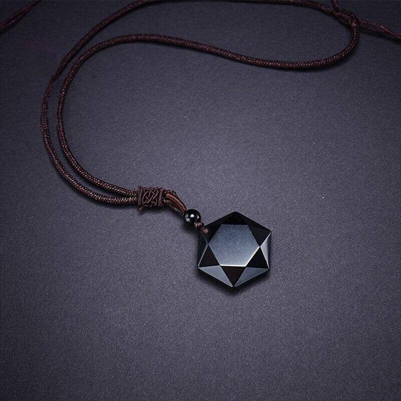 Star Of David Black Obsidian Pendant NecklaceNecklace