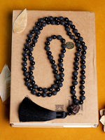 Mala Beaded Necklace Volcanic Stone Black Onyx Tassel Knotted NecklaceNecklace