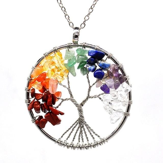 Wisdom Tree of Life - Handmade 7 Natural Stones PendantNecklace7 Chakras SG