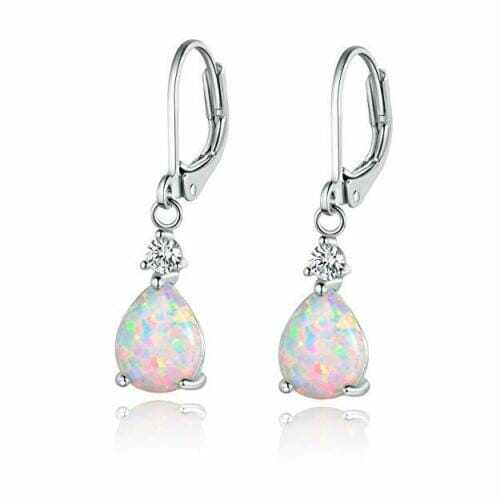 Boho Pink & White Fire Opal Dangle EarringsEarrings