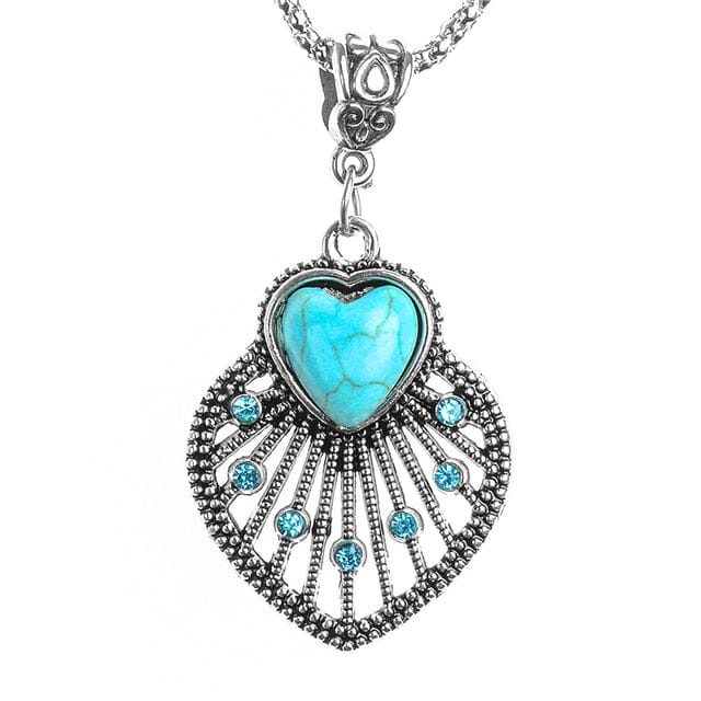 Calming Turquoise Silver Pendant NecklaceNecklaceC