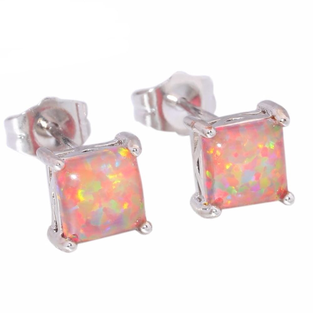 Orange White Blue Pink Fire Opal Silver Stud Earrings 6mmEarringsOrange