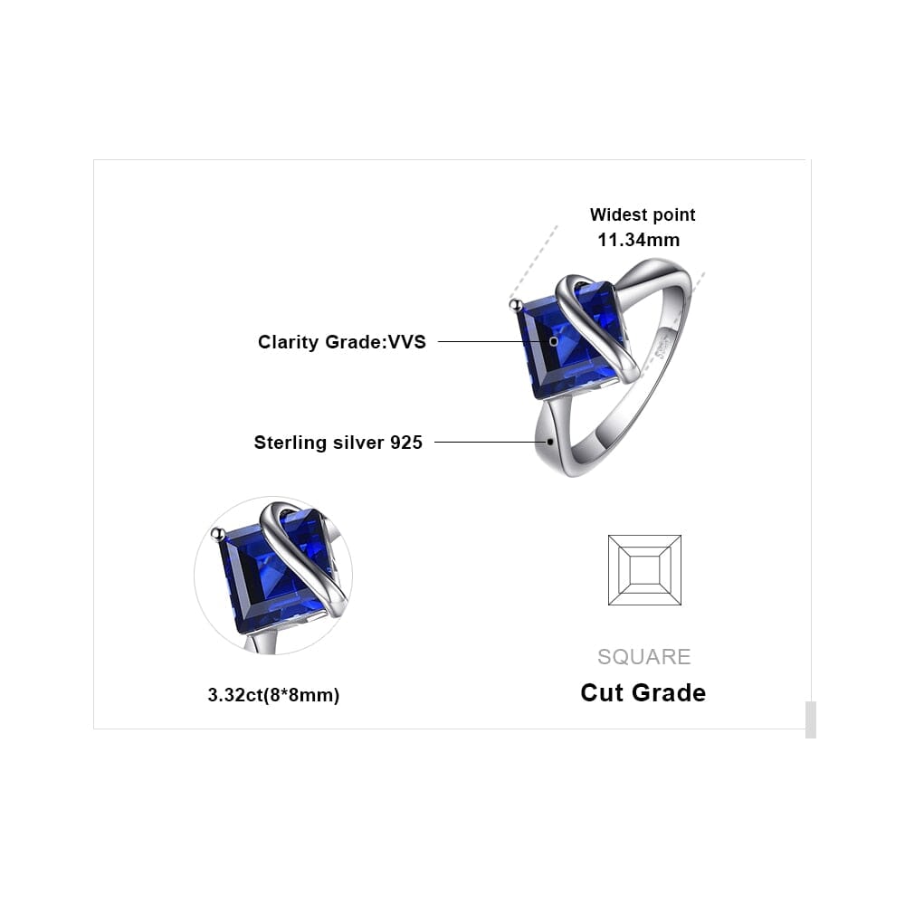 3.3ct Square Created Blue Sapphire Ring - 925 Sterling SilverRing