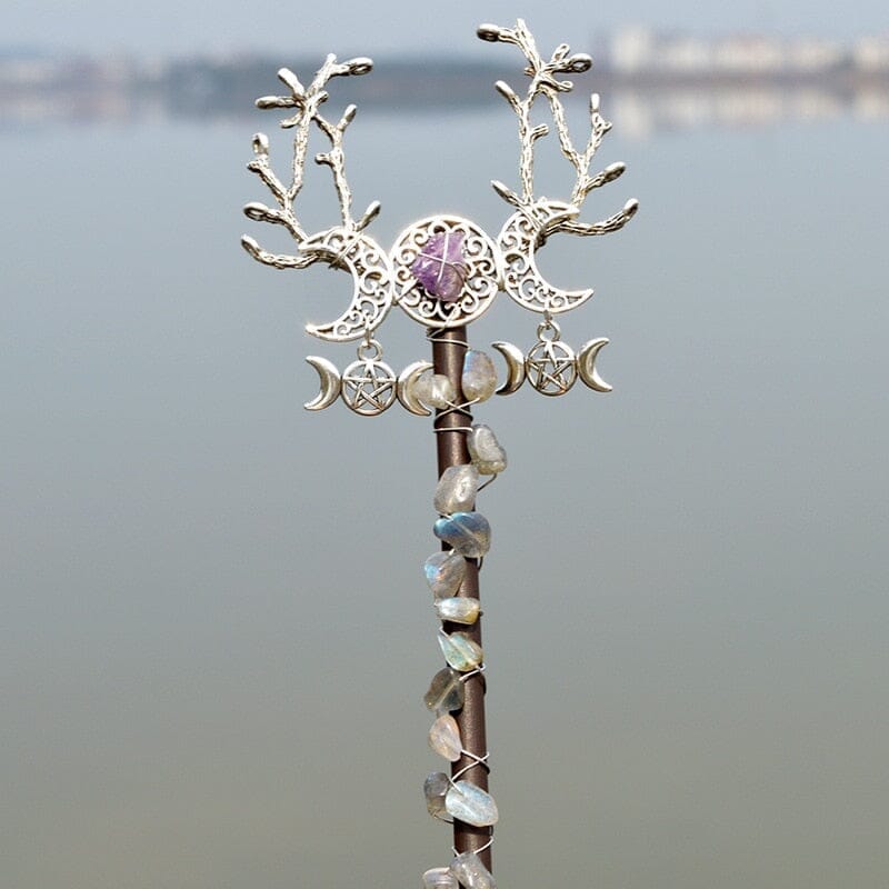 Crystal Wand Natural quartz Moon Viking Dragon Feather WandWand