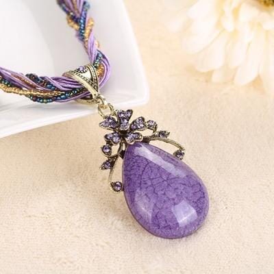 Retro Ethnic Style Alloy Rhinestone Link Chain Choker Bib Stress Reliever NecklaceNecklaceViolet