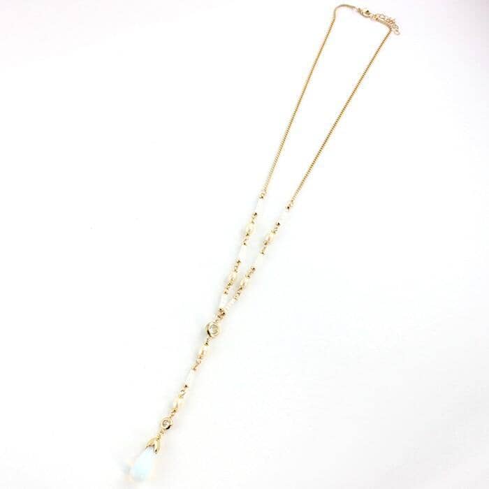 Gold Color Moonstone Pearl Pendant Beaded NecklaceNecklace