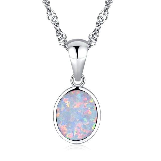 Blue and White Fire Opal Oval PendantPendantClear White