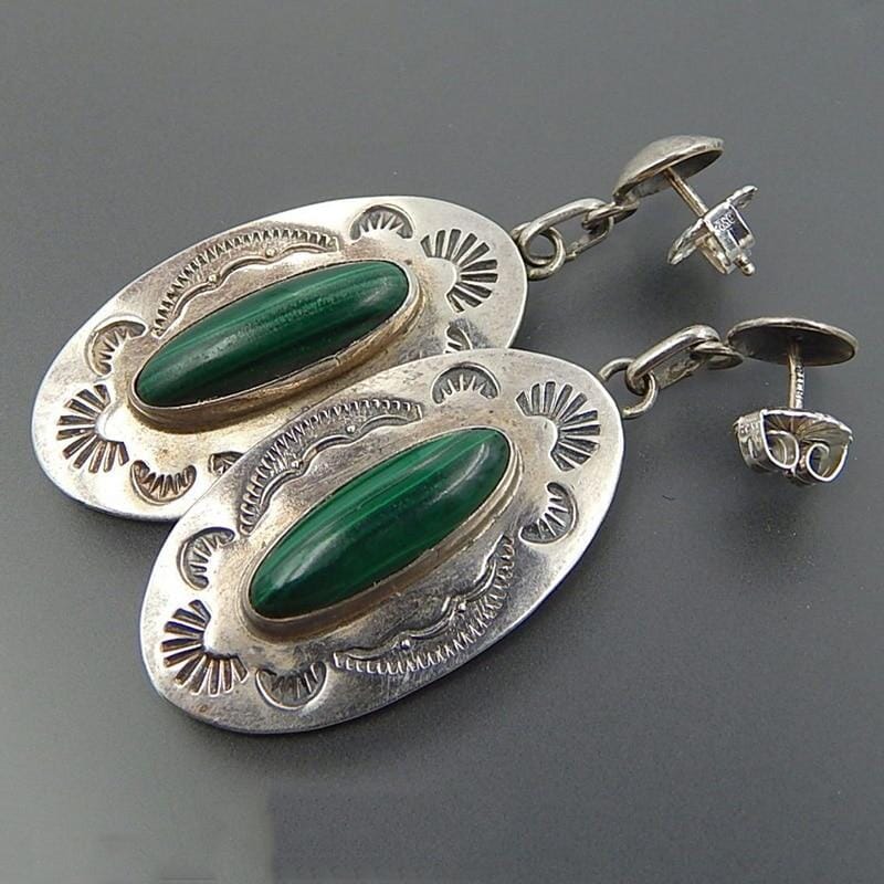 Antique Oval Malachite Dangle EarringsEarrings