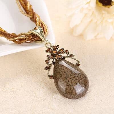 Retro Ethnic Style Alloy Rhinestone Link Chain Choker Bib Stress Reliever NecklaceNecklaceCoffee