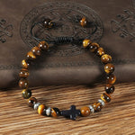 WWJD Energy Tiger Eye Stone Black Lava Cross Beads BraceletBracelet