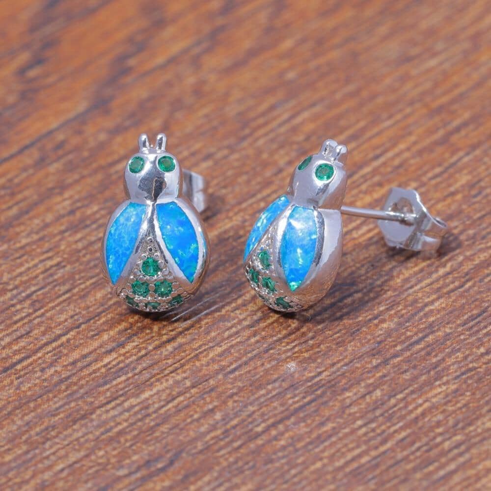Lovely Cute Bug Blue Fire Opal Jewelry Stud EarringsEarrings