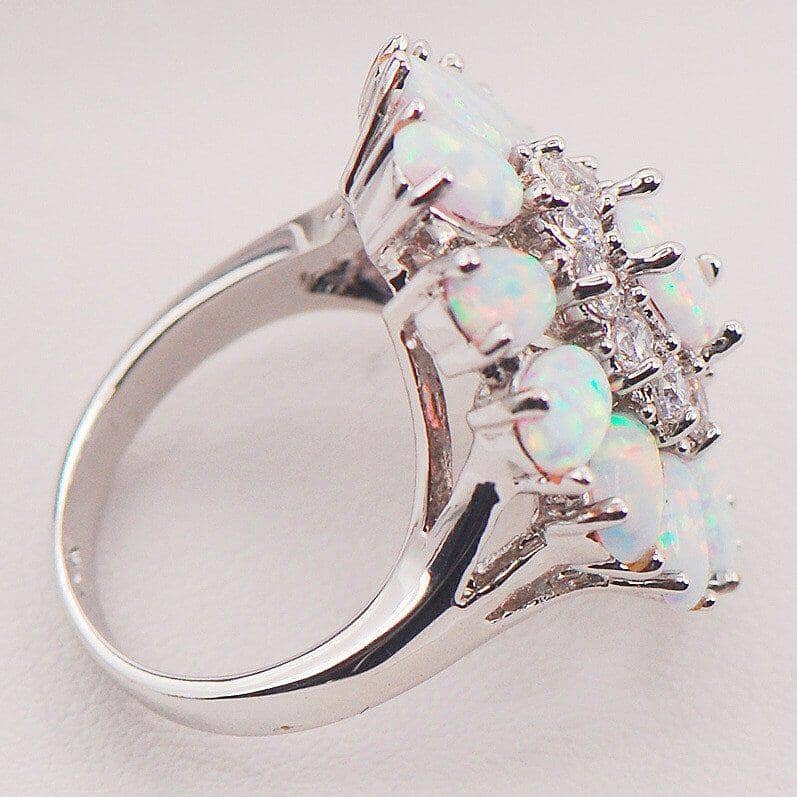 White Fire Opal Flower Sterling Silver RingRing