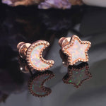 Moon & Star White Fire Opal Stud EarringsEarrings