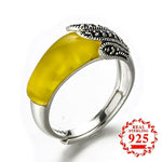 Amber Gemstone Authentic S925 Fine Jewelry Ring Sterling Silver - ResizeableRing