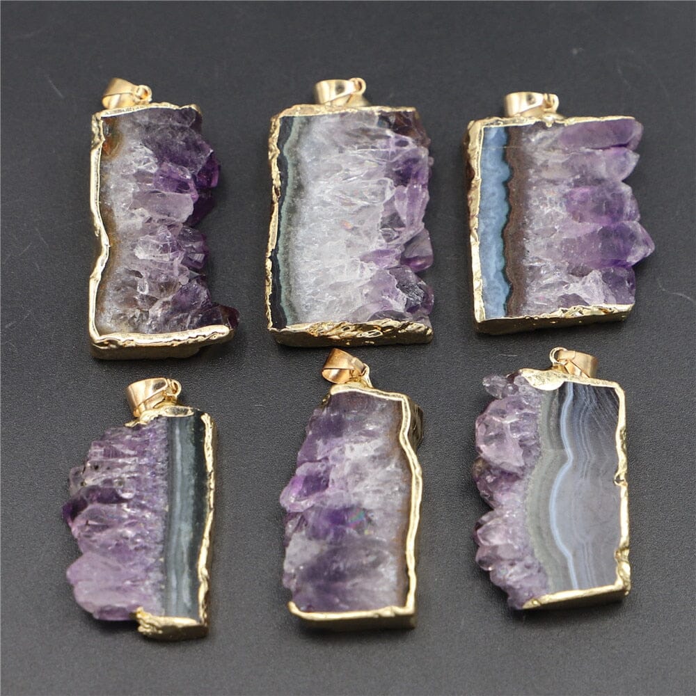 Natural Stone Amethysts Raw Slab Geode PendantPendant
