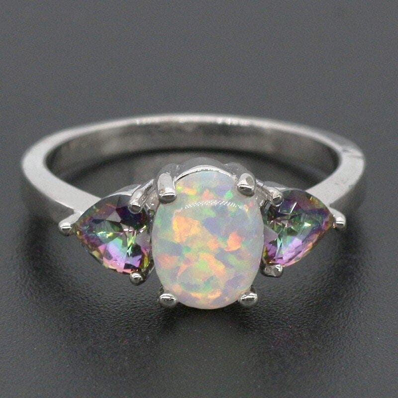 White Fire Opal Mystic Topaz RingRing