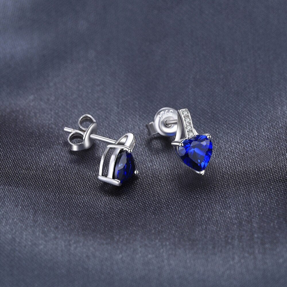 Love Heart 2.1ct Created Blue Sapphire Stud Earrings - 925 Sterling SilverEarrings