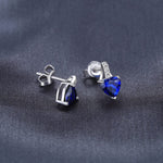 Love Heart 2.1ct Created Blue Sapphire Stud Earrings - 925 Sterling SilverEarrings