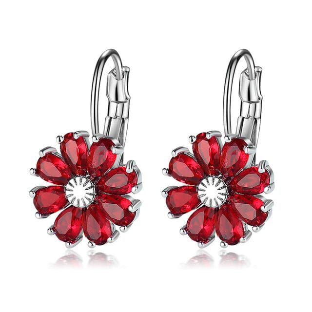 Cubic Zirconia Flower EarringsEarringsRed