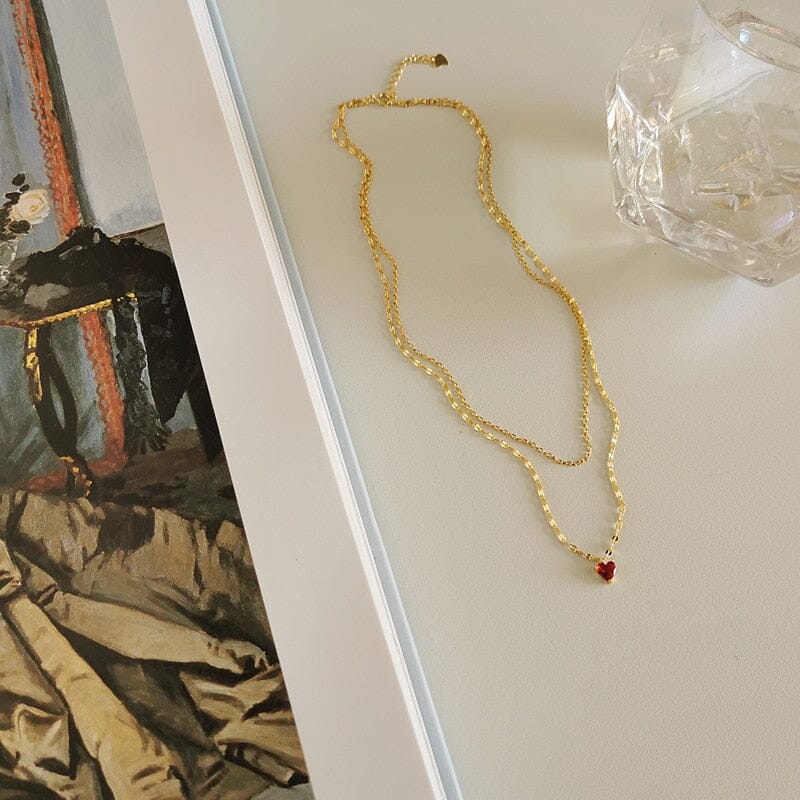 European Simple Red Heart Ruby Pendant NecklaceNecklace