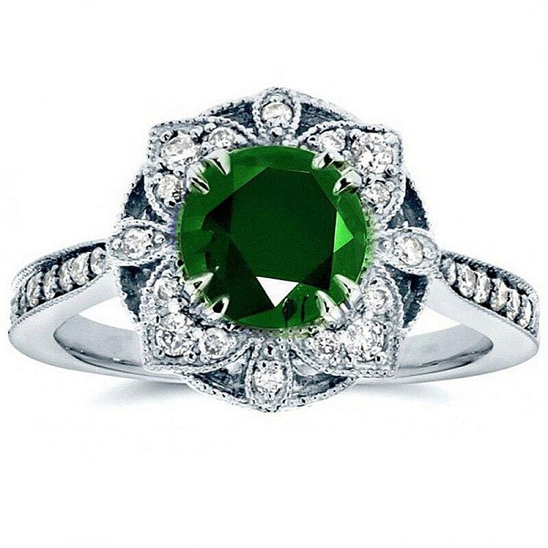 Classic Flower Shaped Sapphire Emerald Ring - 925 Sterling SilverRing6green
