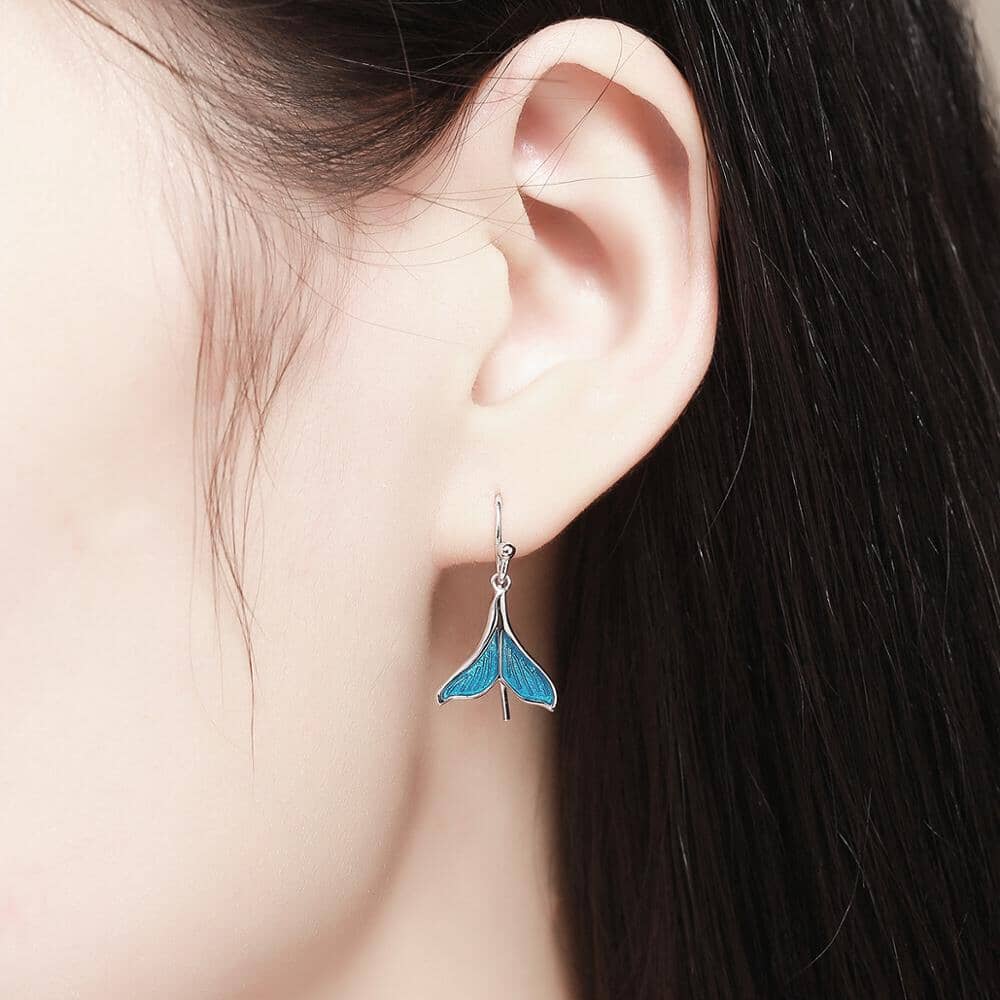 Blue Fire Opal Silver Mermaid Dangle EarringsEarrings