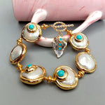 White Quartz Arrowhead Charm Freshwater Cultured Blue Crystal BraceletBracelet