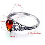 Vintage Brown Amber Stone Ring - 925 Sterling SilverRing