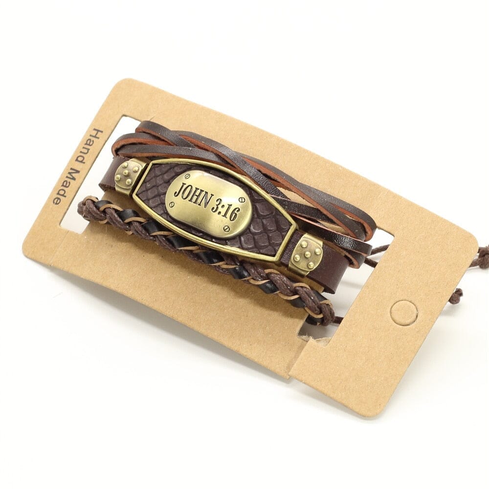 WWJD JOHN 3:16 Charm Men Genuine Leather BraceletBracelet