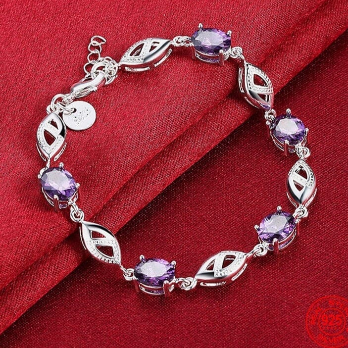 Fashion 925 Sterling Silver Geometric Amethyst BraceletBracelet