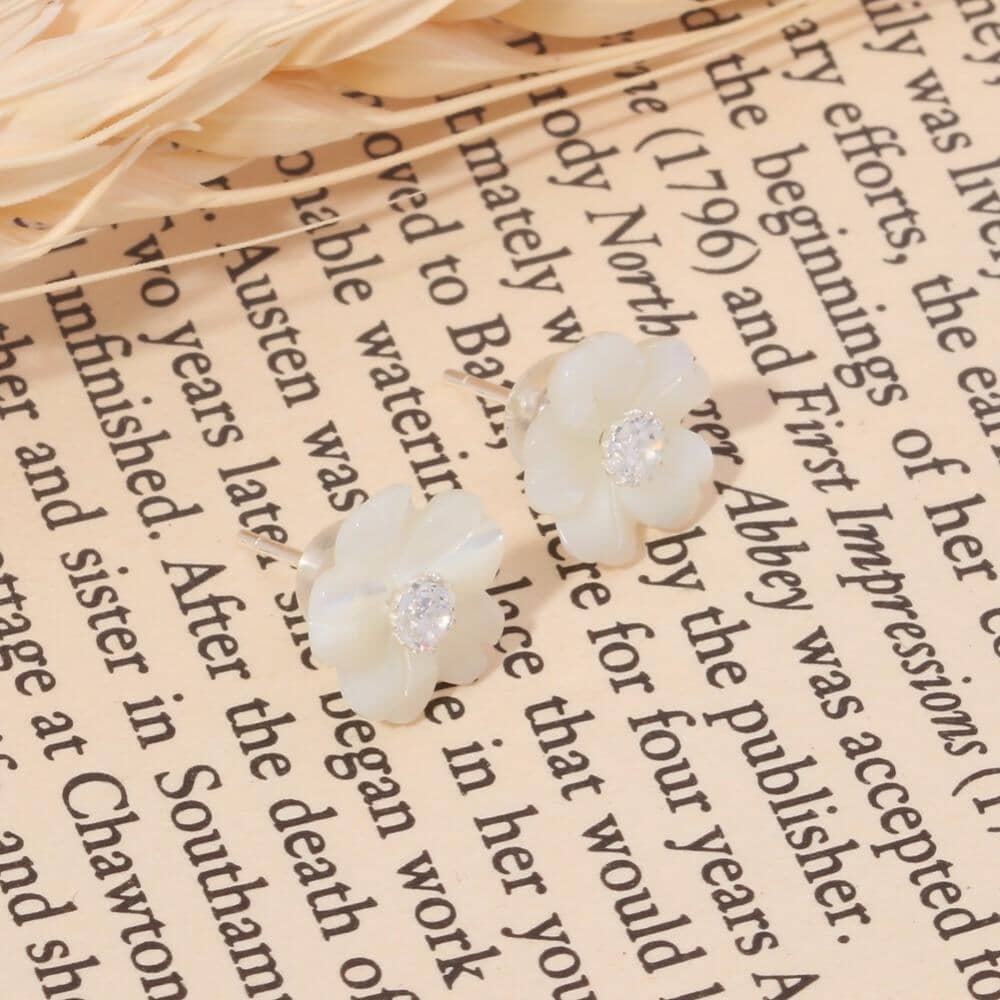 Authentic 925 Sterling Silver Flower Shell EarringsEarrings