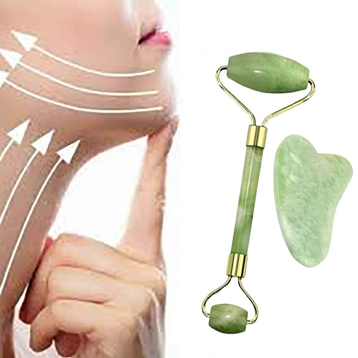 Double Head Green Jade RollerRaw Stone