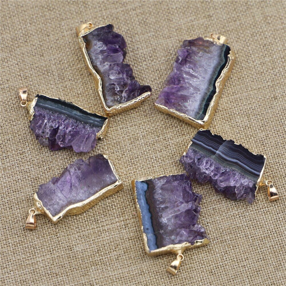 Natural Stone Amethysts Raw Slab Geode PendantPendant
