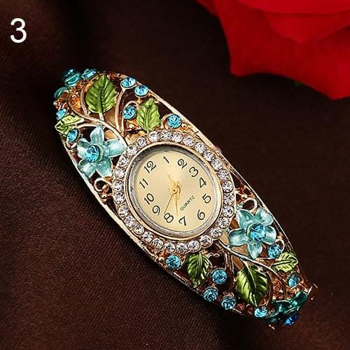 Gold Floral Bangle WatchWatchBlue