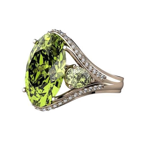 Luxury Female Big Oval Olive Green Peridot RingRing