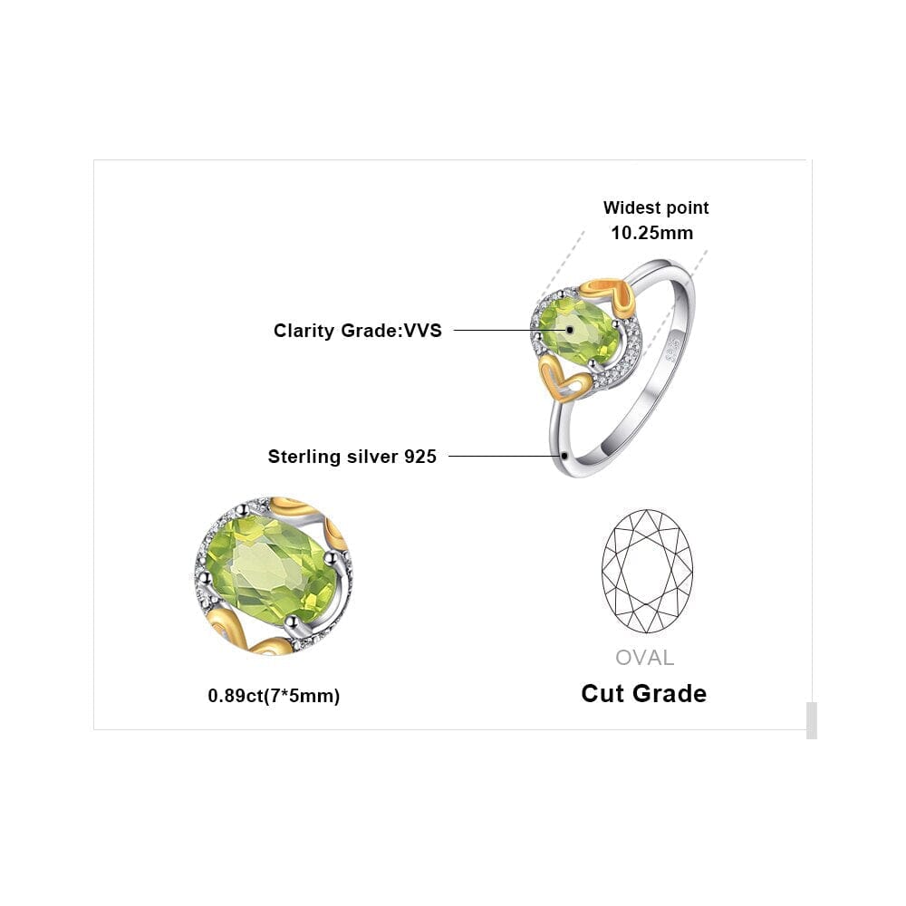Oval Green Genuine Natural Peridot Ring - 925 Sterling SilverRing