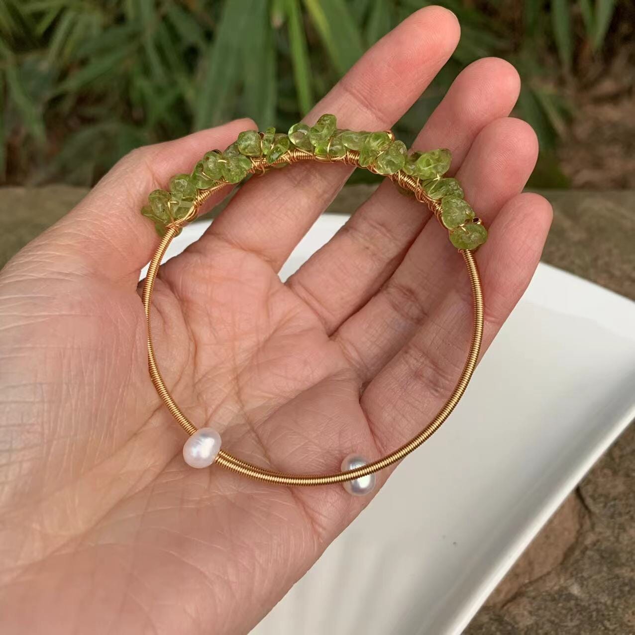 Natural Olivine Crystal Peridot Gem BraceletBracelet