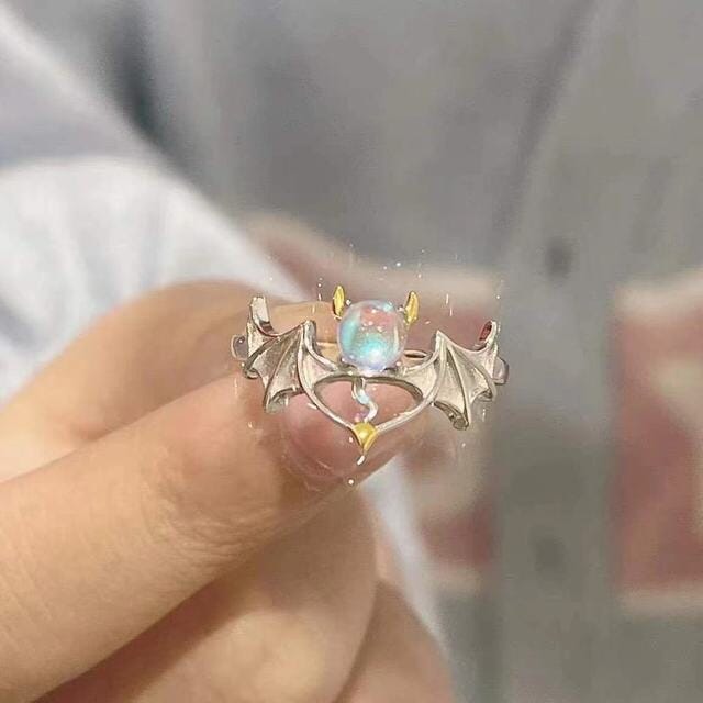 Angel and Bat Moonstone Adjustable RingRingBat 1