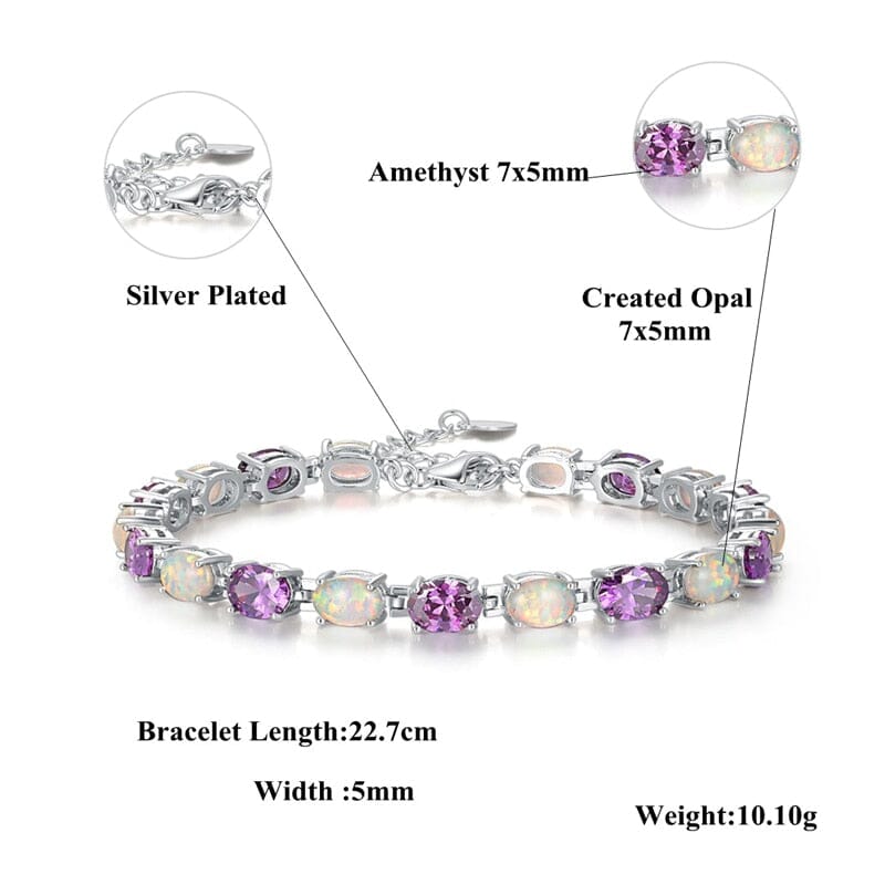 White Fire Opal and Amethyst Adjustable Chain BraceletBracelet