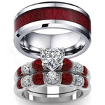White Gold Heart Garnet Couple RingsRing