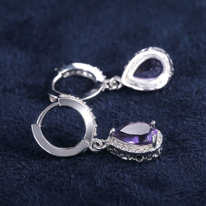 Water Drop Shaped Amethyst Earrings - 925 Sterling SilverEarrings