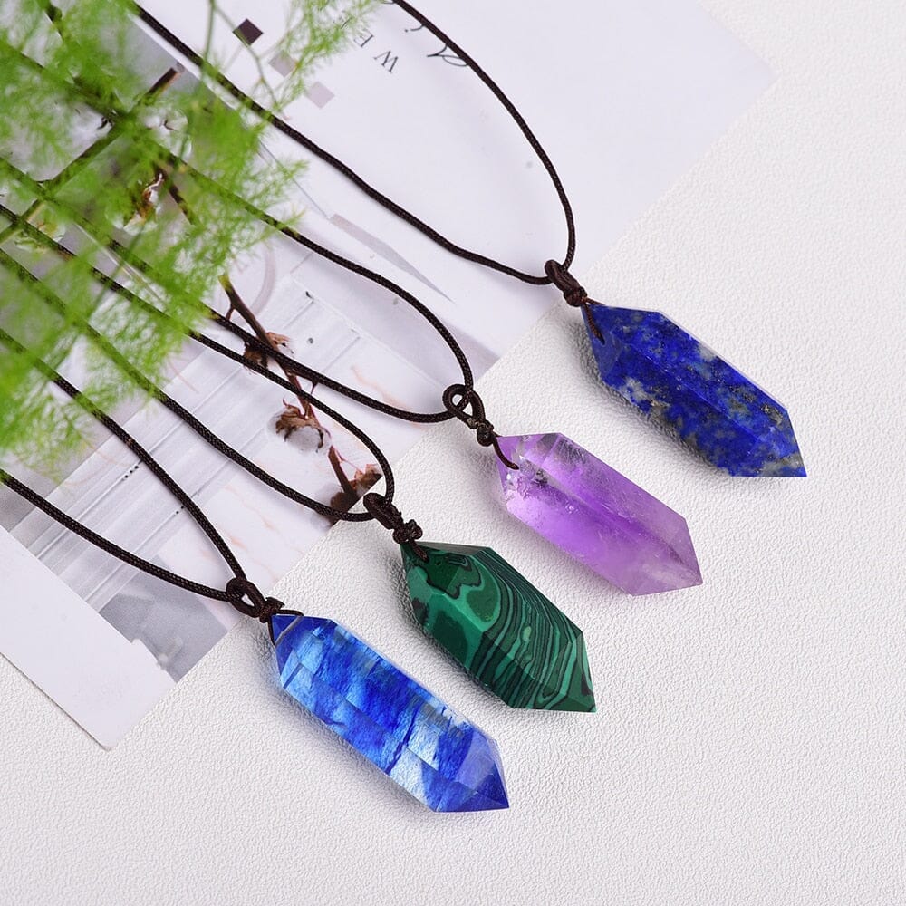 1pc Natural Crystal Quartz Double Point Pendant NecklaceNecklace