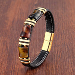 Natural Tiger Eye Stone Bracelet in Black Leather Rope ChainBraceletGold-Mixed Tiger19cm